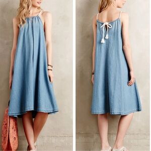 Anthropologie Holding Horses Chambray Swing Light Denim Blue Dress Size L